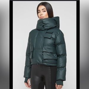 WRAP NECK PUFFER JACKET - FOREST GREEN